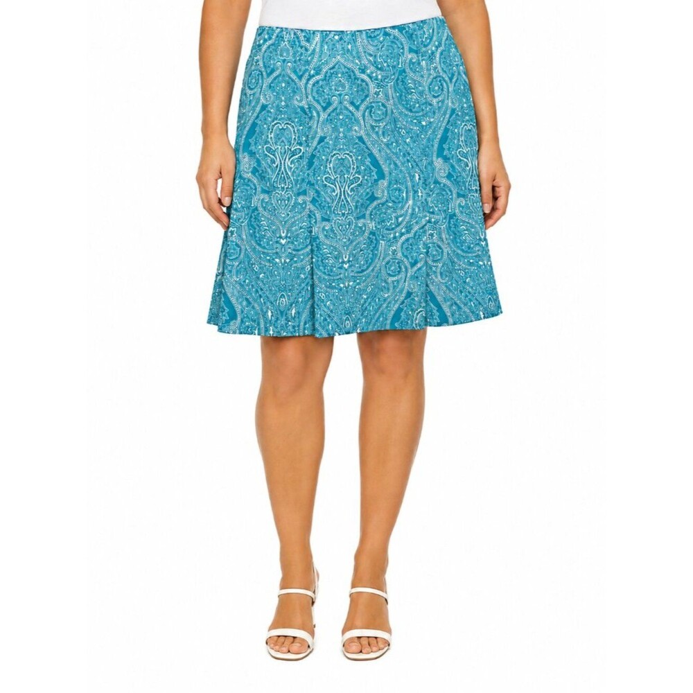Talbots Petite Turquoise & White Paisley Knee-Length Straight Skirt Size 12P